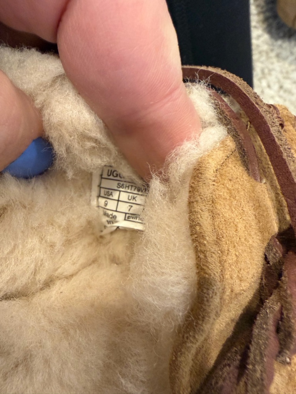 UGG Tan Suede Moccasin Slippers with Shearling - Picture 6 of 6